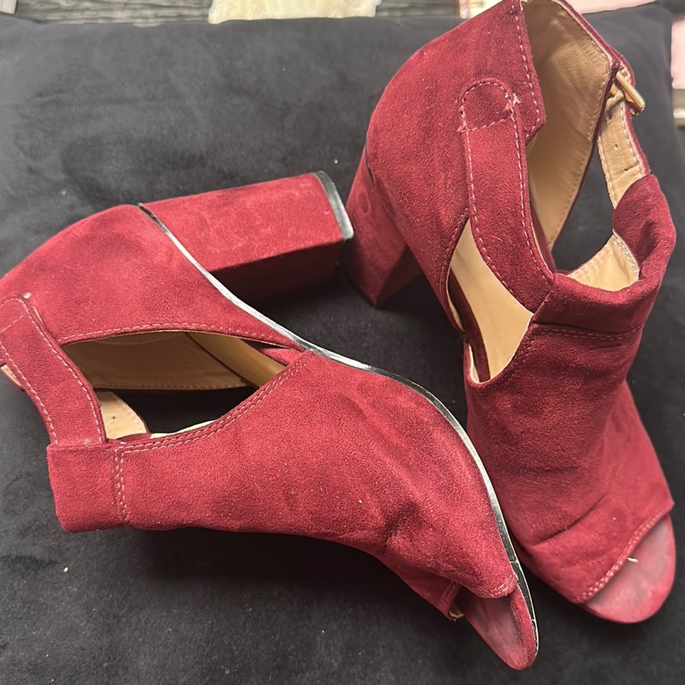 Marcia Burgundy Cutout Peep Toe Booties